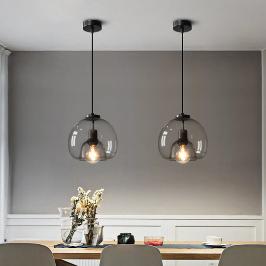 Hand-Blown Glass Dome Hanging Lamp Minimalist 1-Light Black Pendant Light Fixture Over Table