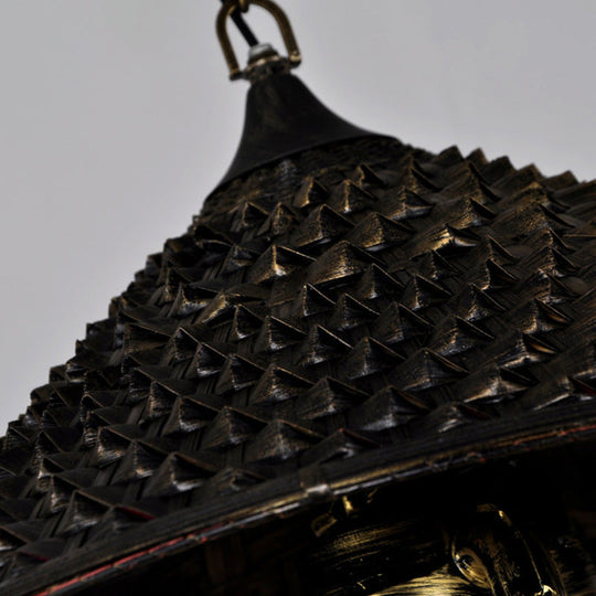 Rustic Opal Glass Kerosene Ceiling Lamp With Tassel And Cone Hat Top