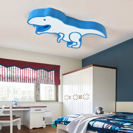 Dinosaur Led Flushmount Ceiling Lamp For Kids Room - Metal Flush - Mount Light Fixture Blue / White