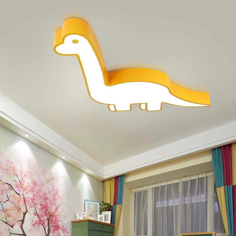 Dinosaur Led Flushmount Ceiling Lamp For Kids Room - Metal Flush - Mount Light Fixture Yellow /