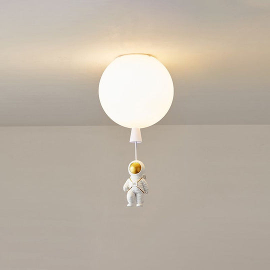 Kids Astronaut And Balloon Ceiling Light White 1-Bulb Flush Mount With Acrylic Shade / 8 Sitting