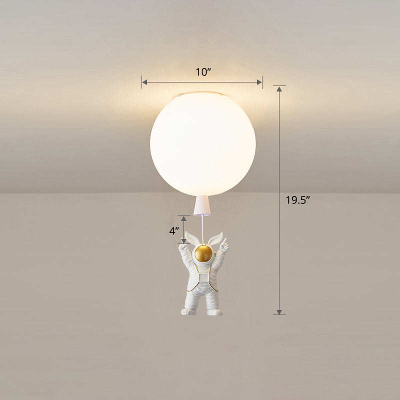 Kids Astronaut And Balloon Ceiling Light White 1-Bulb Flush Mount With Acrylic Shade