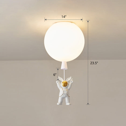 Kids Astronaut And Balloon Ceiling Light White 1-Bulb Flush Mount With Acrylic Shade