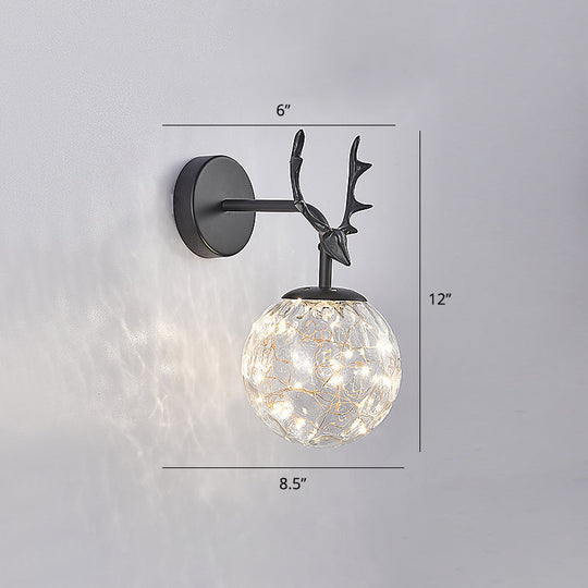 Minimalist Led Bedroom Sconce With Antler And Glass Design - Wall Mount Lamp Starry String