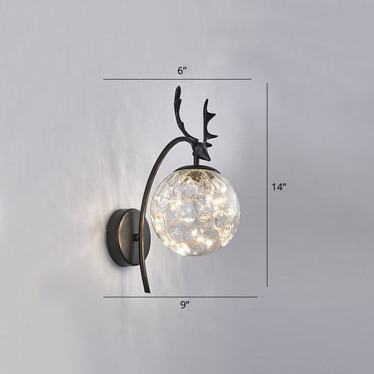 Nordic Ball Wall Mount Led Glass Stairs Sconce Light With Antler Decor - Starry Illumination
