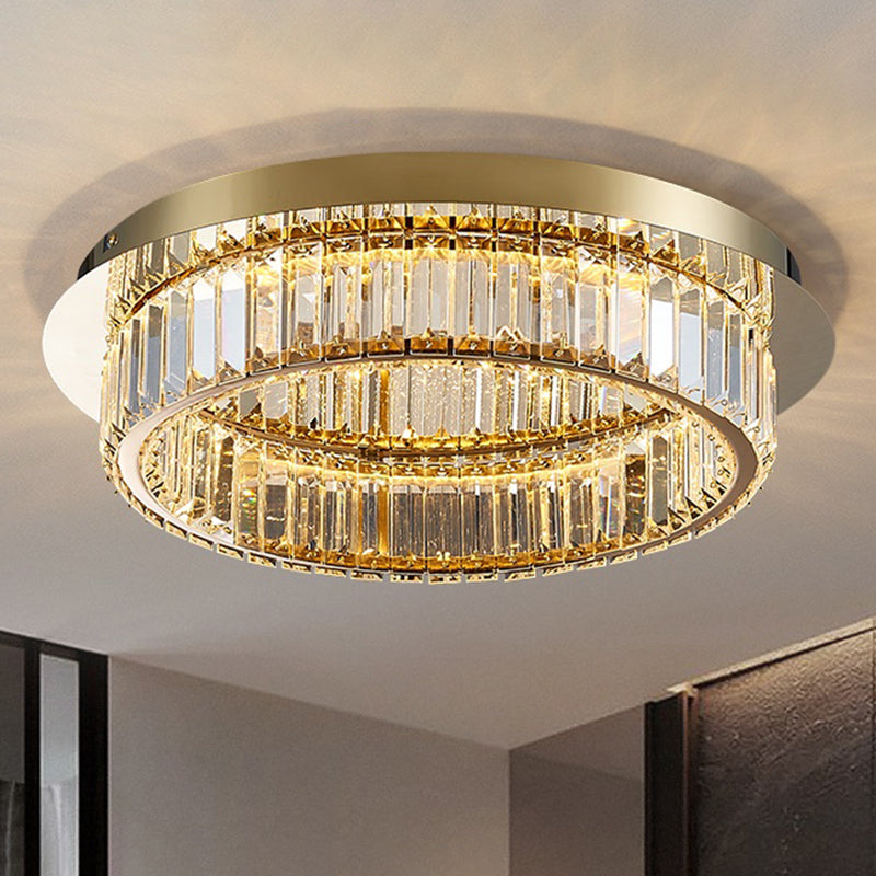 Modern Gold Flushmount Ceiling Light For Bedroom With Prismatic K9 Crystal And Circle Design