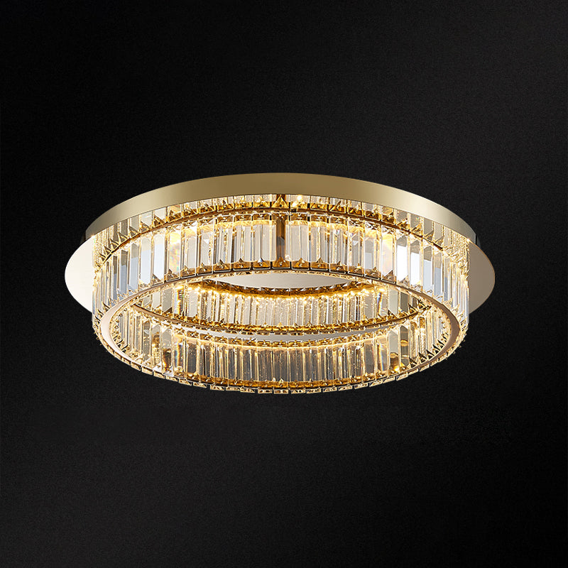 Modern Gold Flushmount Ceiling Light For Bedroom With Prismatic K9 Crystal And Circle Design Brass /