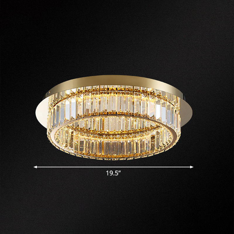Modern Gold Flushmount Ceiling Light For Bedroom With Prismatic K9 Crystal And Circle Design