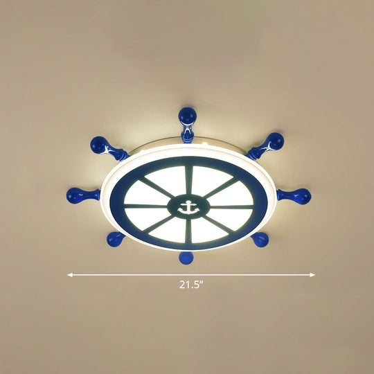 Rudder Kids Ceiling Lamp In Navy Blue - Creative Led Flush Mount Light