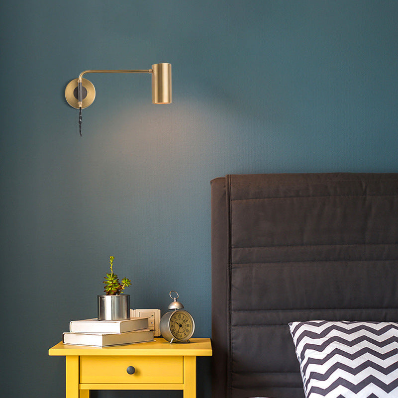 Minimalistic Metal Adjustable Tubular Wall Lamp With 1-Light Bedside Spotlight