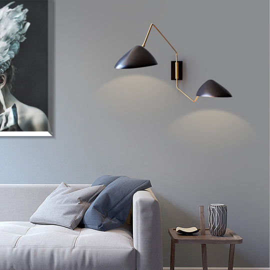 Swing Arm Black Wall Sconce: Metal Duckbill Reading Light With 2-Bulb Design
