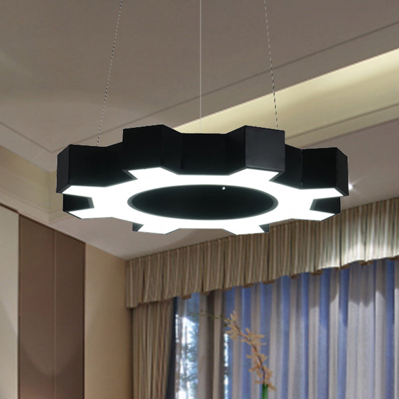 Contemporary Metal Led Gear Pendant Lamp For Gym - 23.5/31.5 Wide White/Black + White/Warm Light