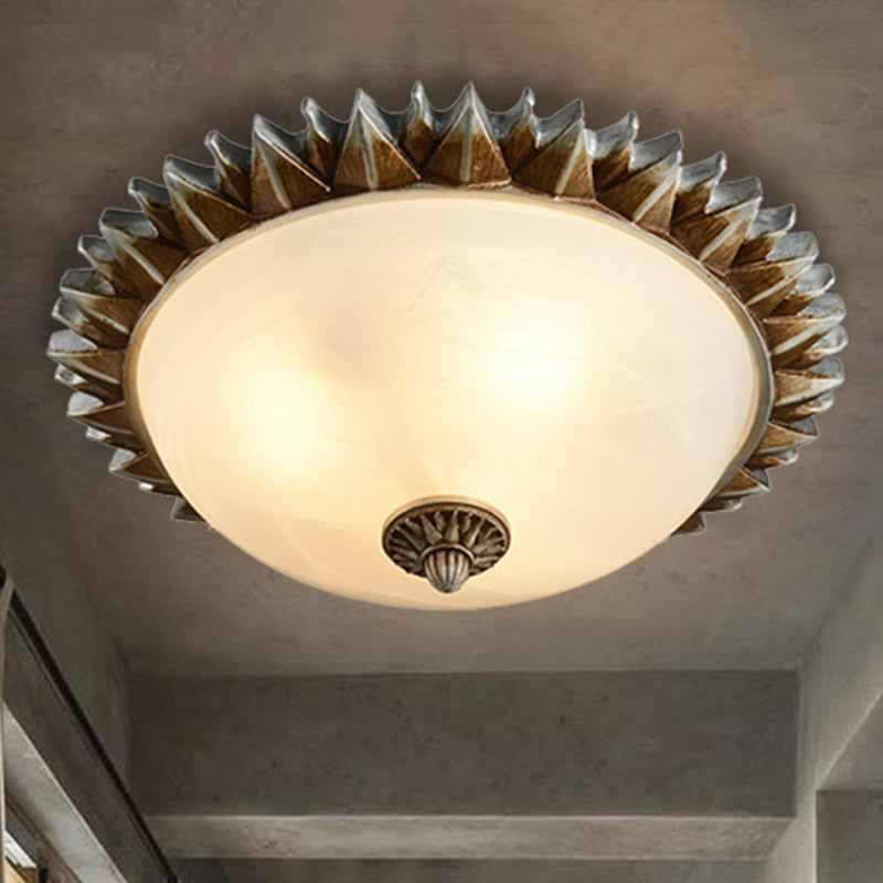 Traditional White Glass Flush Mount Ceiling Light For Dining Room - 1/3 Sunburst Lights Sizes 9 Or