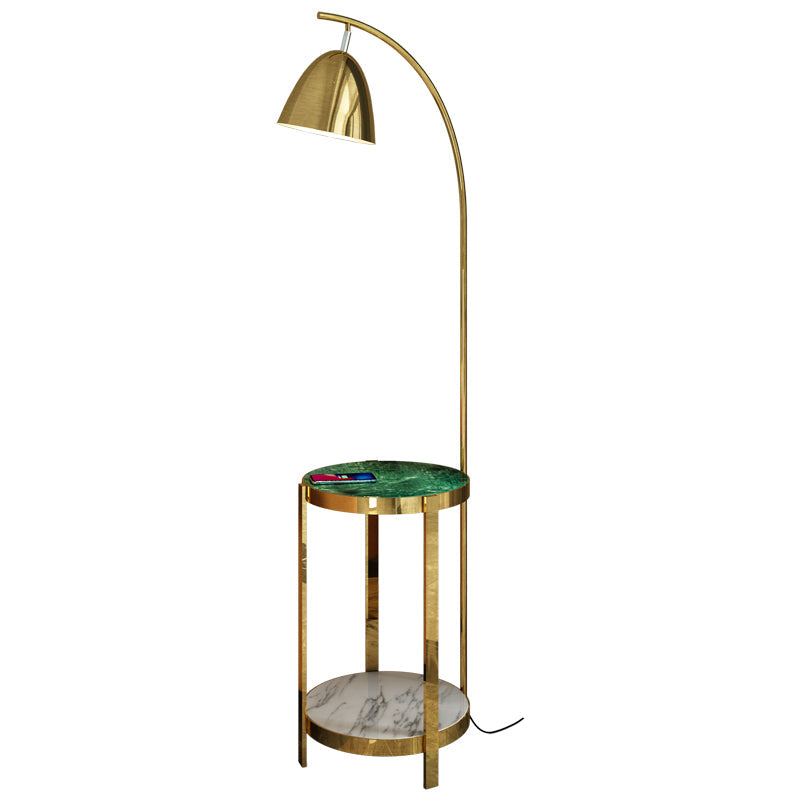 Modern Metal Floor Lamp With 2-Tiered Tray For Living Room Reading