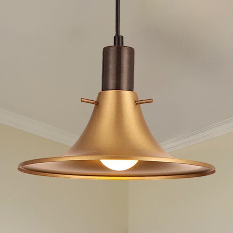 1-Light Industrial Pendant With Brass Finish & Metallic Flared Shade