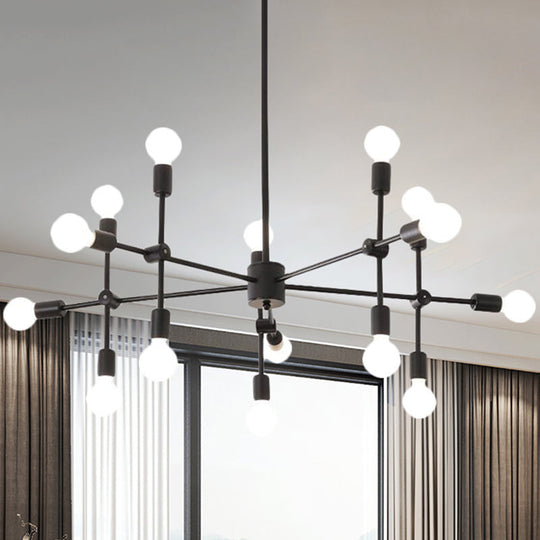 Industrial Metal Bulb Chandelier: Open Design 9/12 Lights Black/Brass Pendant Lighting For Dining