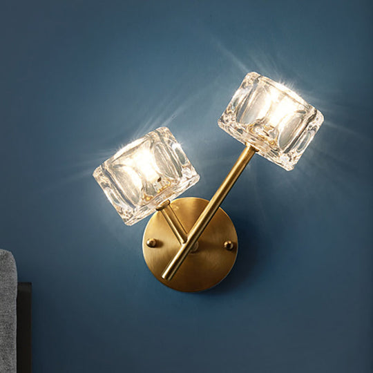 Contemporary Brass Wall Sconce With Clear Crystal Shade For Bedroom