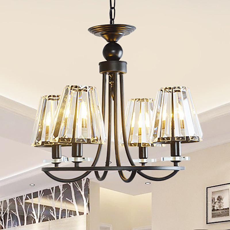 Vintage Prismatic Crystal Tapered Chandelier With Black Hanging Ceiling Light - 4/6/8 Lights 4 /