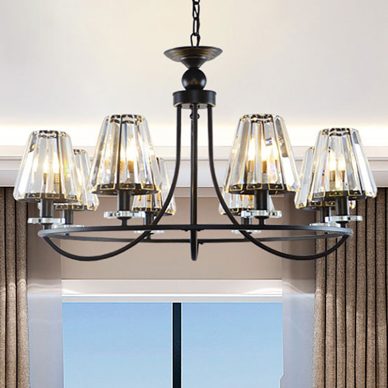 Vintage Prismatic Crystal Tapered Chandelier With Black Hanging Ceiling Light - 4/6/8 Lights 8 /