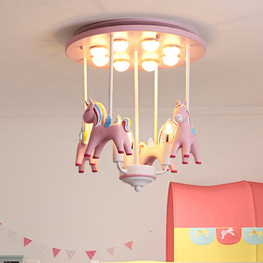 Fun - Filled Kindergarten Semi Flush Ceiling Light: Resin Kids Lamp In Pink Finish