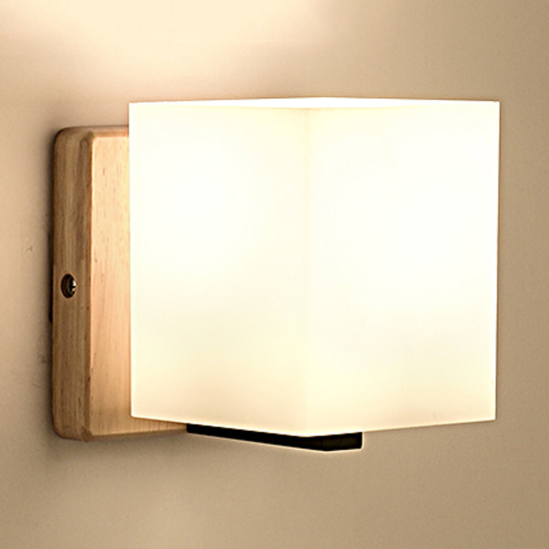 Japanese Style Opal Glass Wall Lamp In White Small Light For Hallway Or Stairway Wood / A