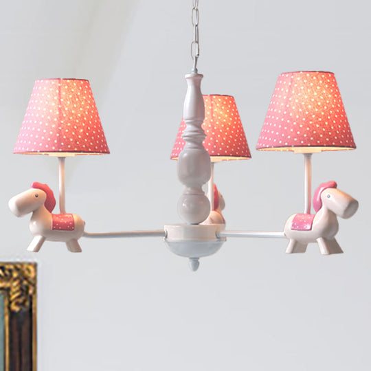 Darling Pony Chandelier: Metal Hanging Light With Dot Shade For Kindergarten Playrooms