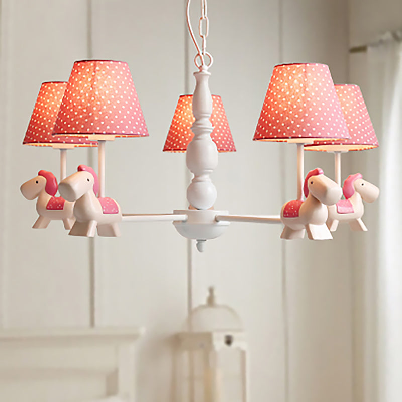 Darling Pony Chandelier: Metal Hanging Light With Dot Shade For Kindergarten Playrooms