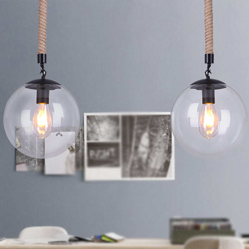 Global Glass Pendant Light | Industrial Dining Room Ceiling Fixture In Clear- 1-Light 6’/8’ Wide
