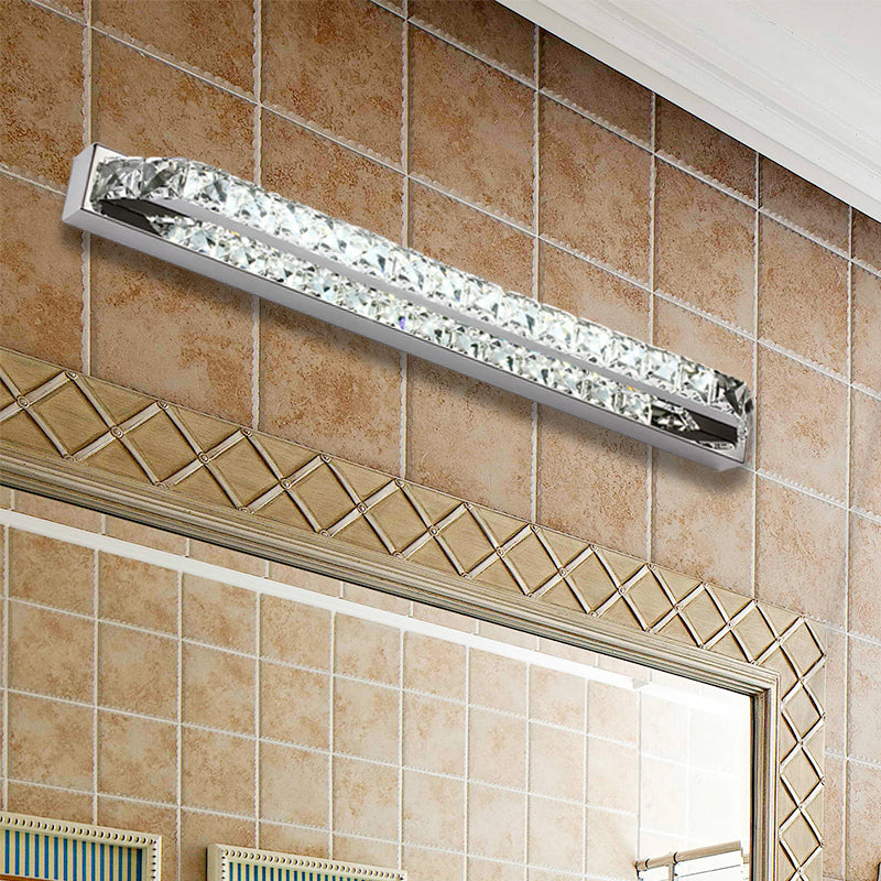 Contemporary Led Bathroom Vanity Wall Light With Clear/Champagne Crystal - 16/22 Width Warm/White