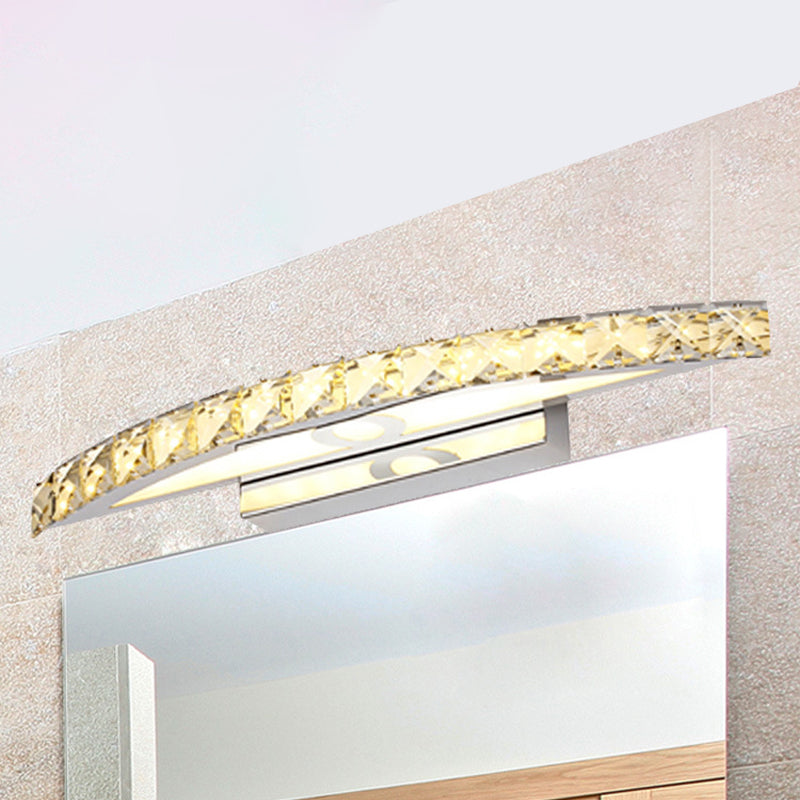 Modern Curved Vanity Lighting: Clear/Champagne Crystal Led Wall Mounted Lamp - 17/21 W Warm/White