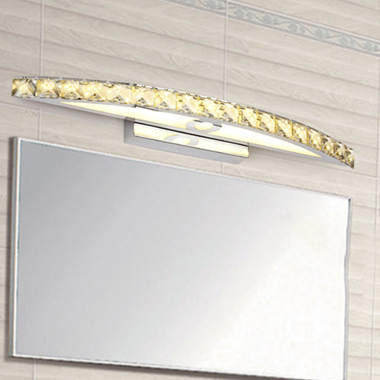 Modern Curved Vanity Lighting: Clear/Champagne Crystal Led Wall Mounted Lamp - 17/21 W Warm/White