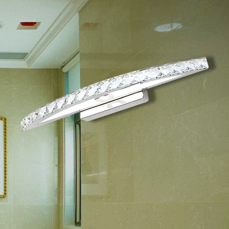 Modern Curved Vanity Lighting: Clear/Champagne Crystal Led Wall Mounted Lamp - 17/21 W Warm/White