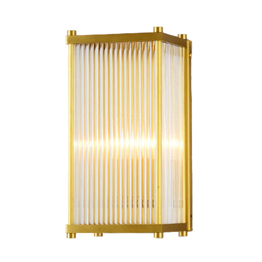 Modern Gold Wall Sconce Light With Fluted Crystal Detail Perfect For Living Room