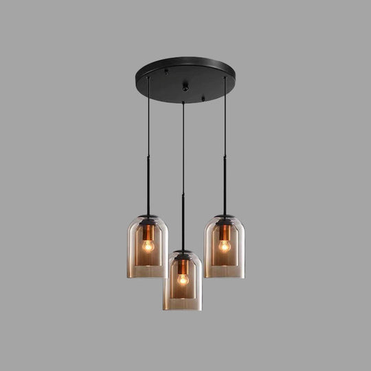 Modern Glass Pendant Ceiling Light For Bedroom - Bell Hanging Lamp 3 / Cognac Round