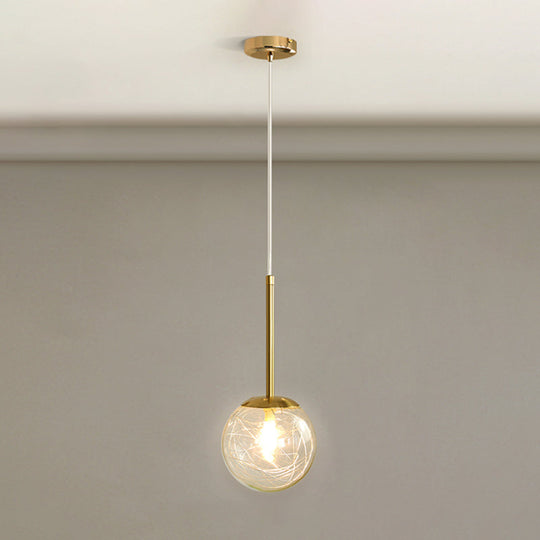 Modern Gold Spherical Glass Pendant Ceiling Light For Bedroom / 5.5 Linear