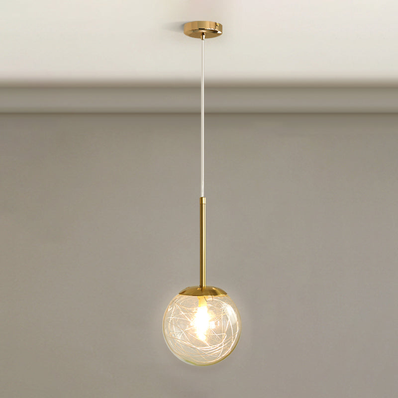 Gold Spherical Glass Pendant Ceiling Light - Modern & Elegant Bedroom Lamp / 6’ Linear