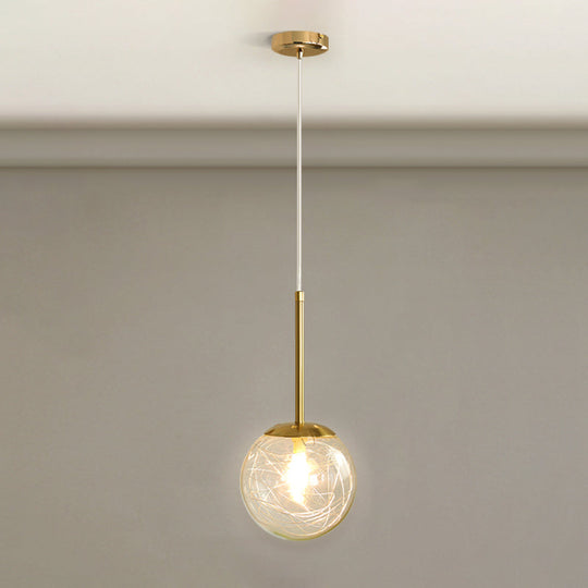 Modern Gold Spherical Glass Pendant Ceiling Light For Bedroom / 6 Linear