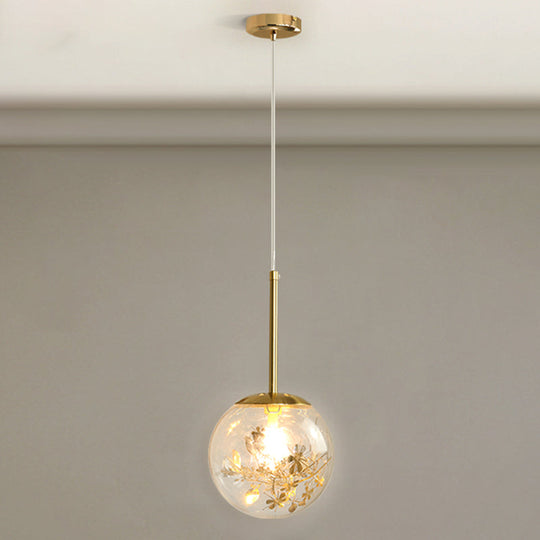 Gold Spherical Glass Pendant Ceiling Light - Modern & Elegant Bedroom Lamp / 8’ Flower