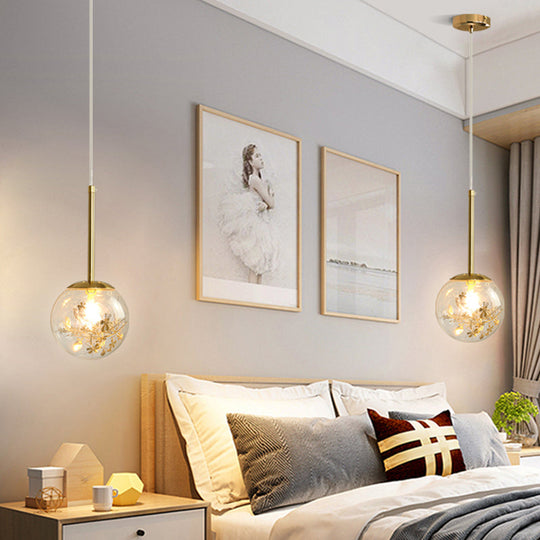 Modern Gold Spherical Glass Pendant Ceiling Light For Bedroom