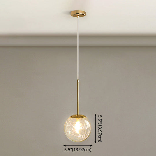 Modern Gold Spherical Glass Pendant Ceiling Light For Bedroom
