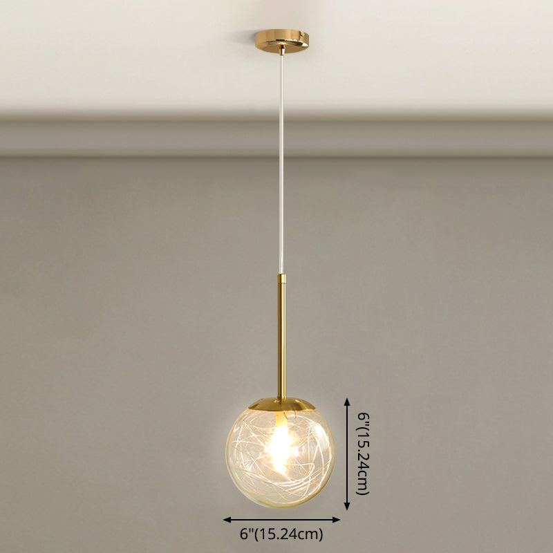Modern Gold Spherical Glass Pendant Ceiling Light For Bedroom