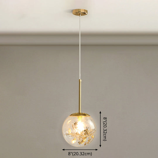 Modern Gold Spherical Glass Pendant Ceiling Light For Bedroom