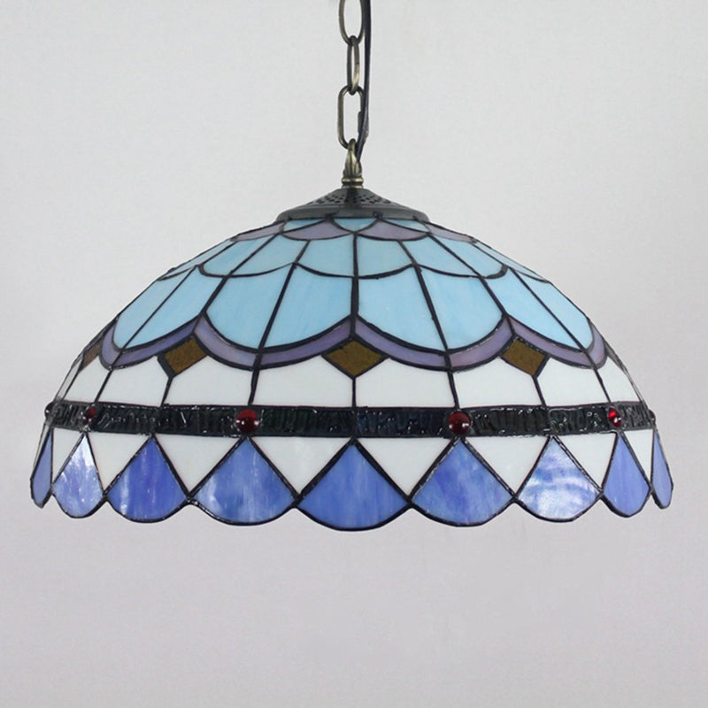 Blue Tiffany Glass Dome Hanging Lamp - 16’ Wide 1 Light
