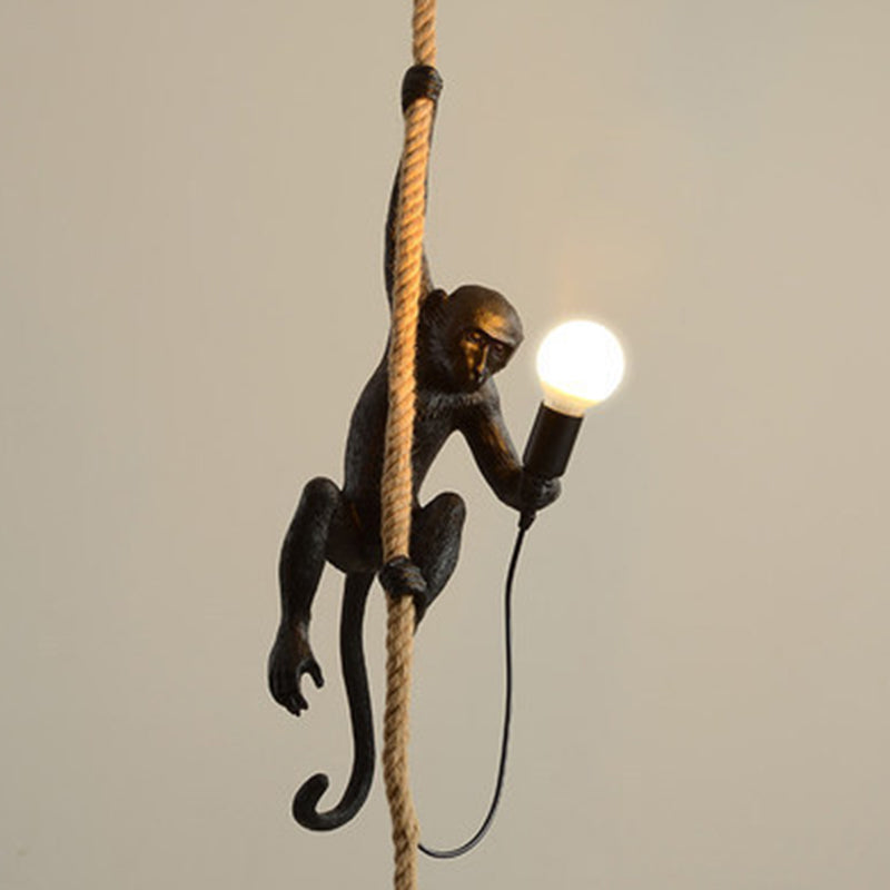Art Deco Monkey Hanging Lamp - Kids Bedroom Pendant With 1 Light And Down Lighting Black