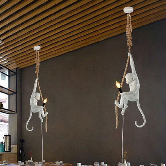 Art Deco Monkey Hanging Lamp - Resin Pendant For Kids Bedroom Lighting