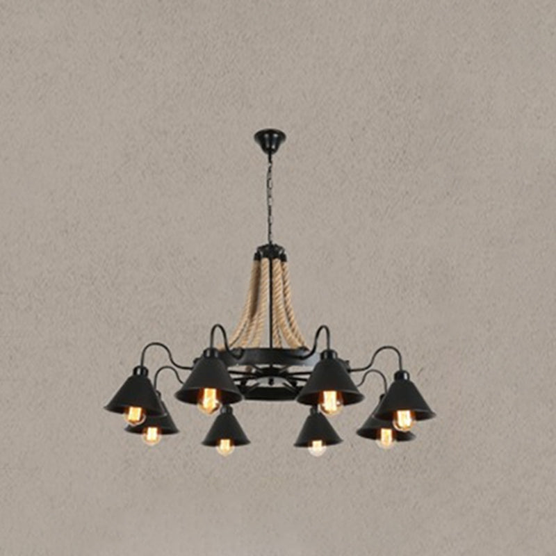 Industrial Wagon Wheel Chandelier With Adjustable Chain For Restaurant Ceiling Gloss Black