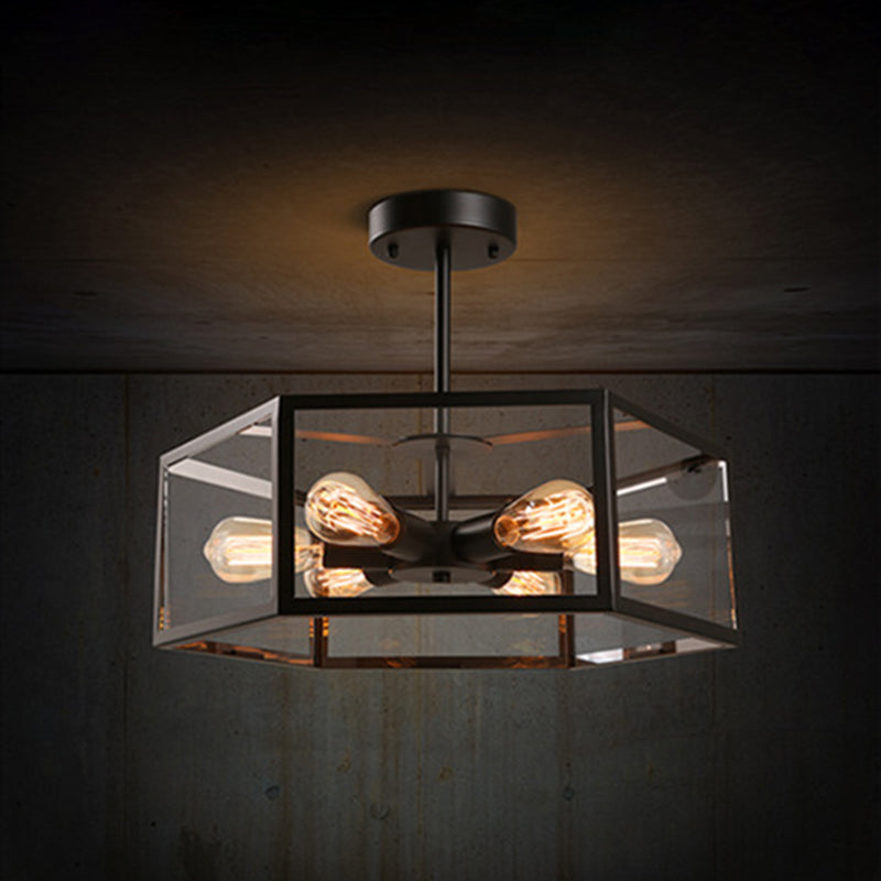 Geometric Retro Industrial Ceiling Flush Mount Light - 6 Metal Lights For Bars