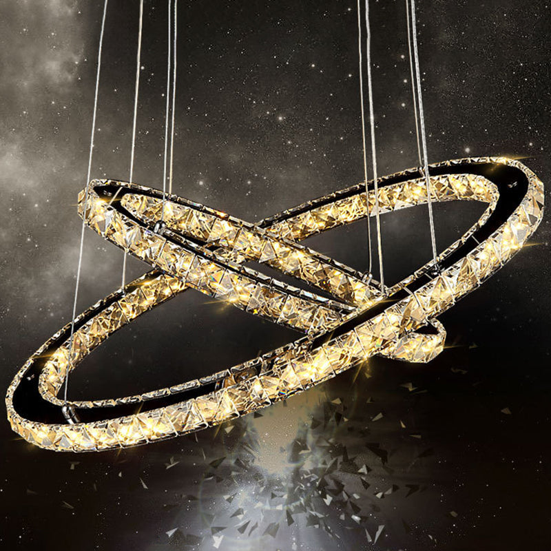 Contemporary Led Crystal Block Chandelier Pendant Light For Bedroom