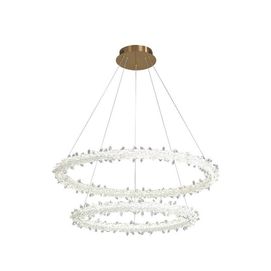 Modern Crystal Circle Chandelier For Restaurants - Pendant Lighting Clear / 24’ + 31.5’ With Lace