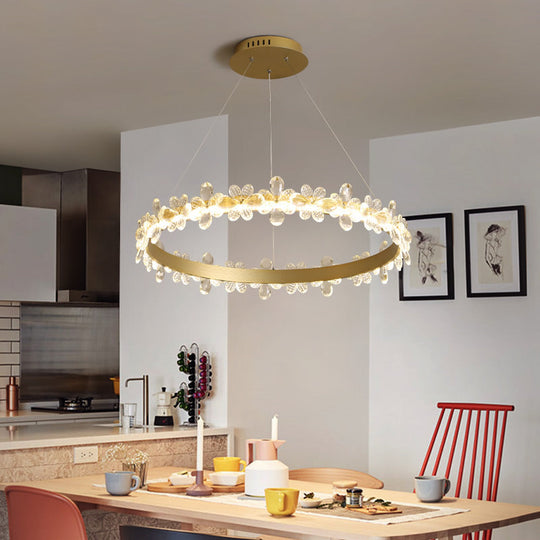 Contemporary Clear Crystal Chandelier With Flower Accents For Restaurant Hanging